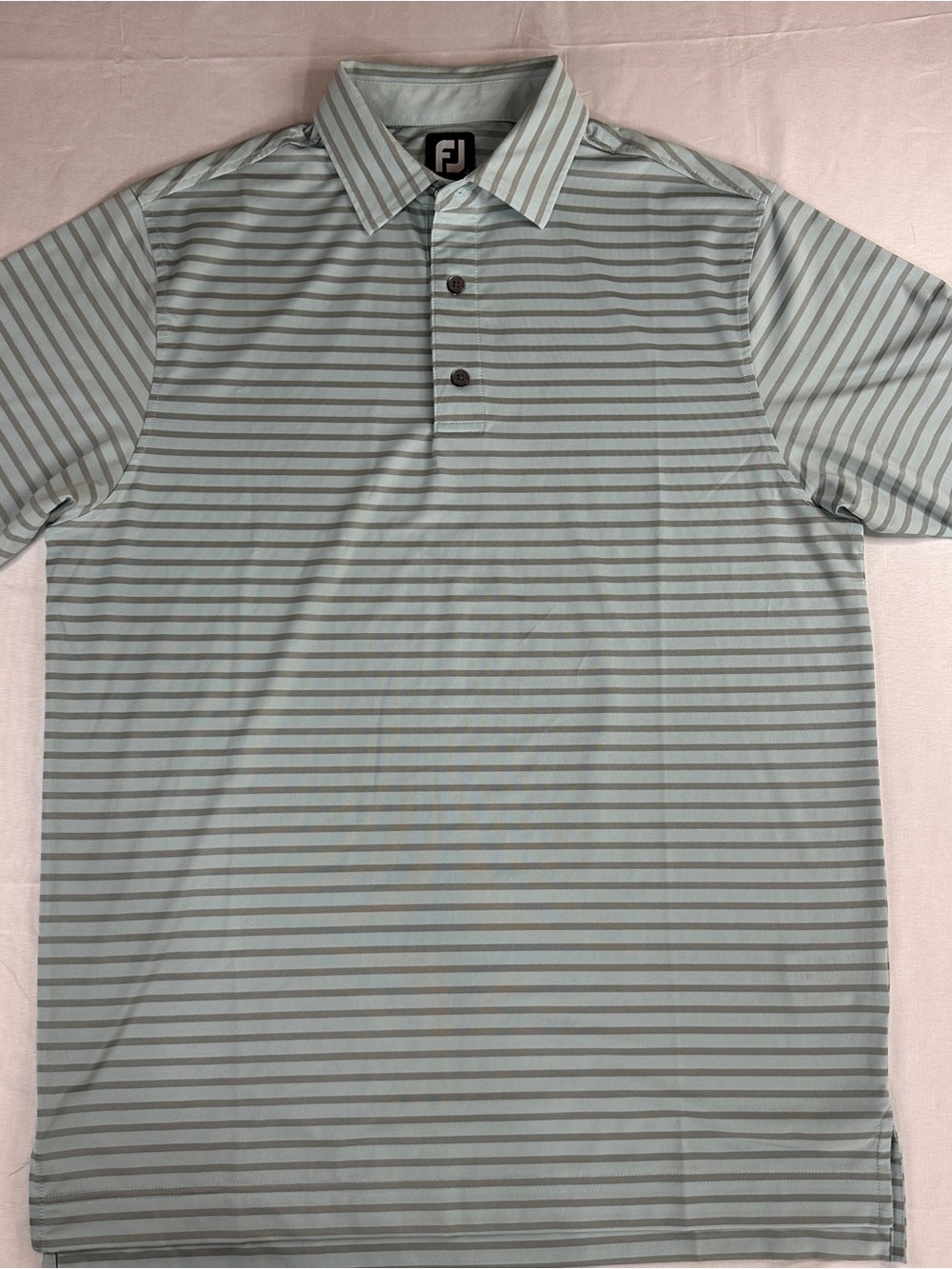 FootJoy Golf Shirt Mens Medium Polo Athletic Fit Aqua Blue Gray Striped - 541
